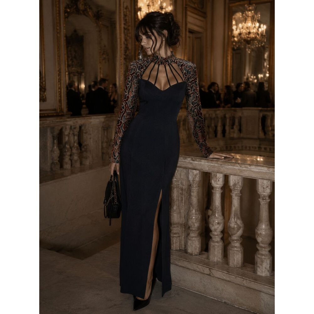 Whimsigoth Vintage Punk Velvet Burnout Long Sleeve Maxi Formal Dress Prom Gown
